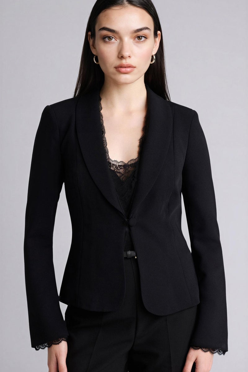 DeFacto Black Woman Slim Fit Jacket Collar Crepe Blazer Casual - Image 4